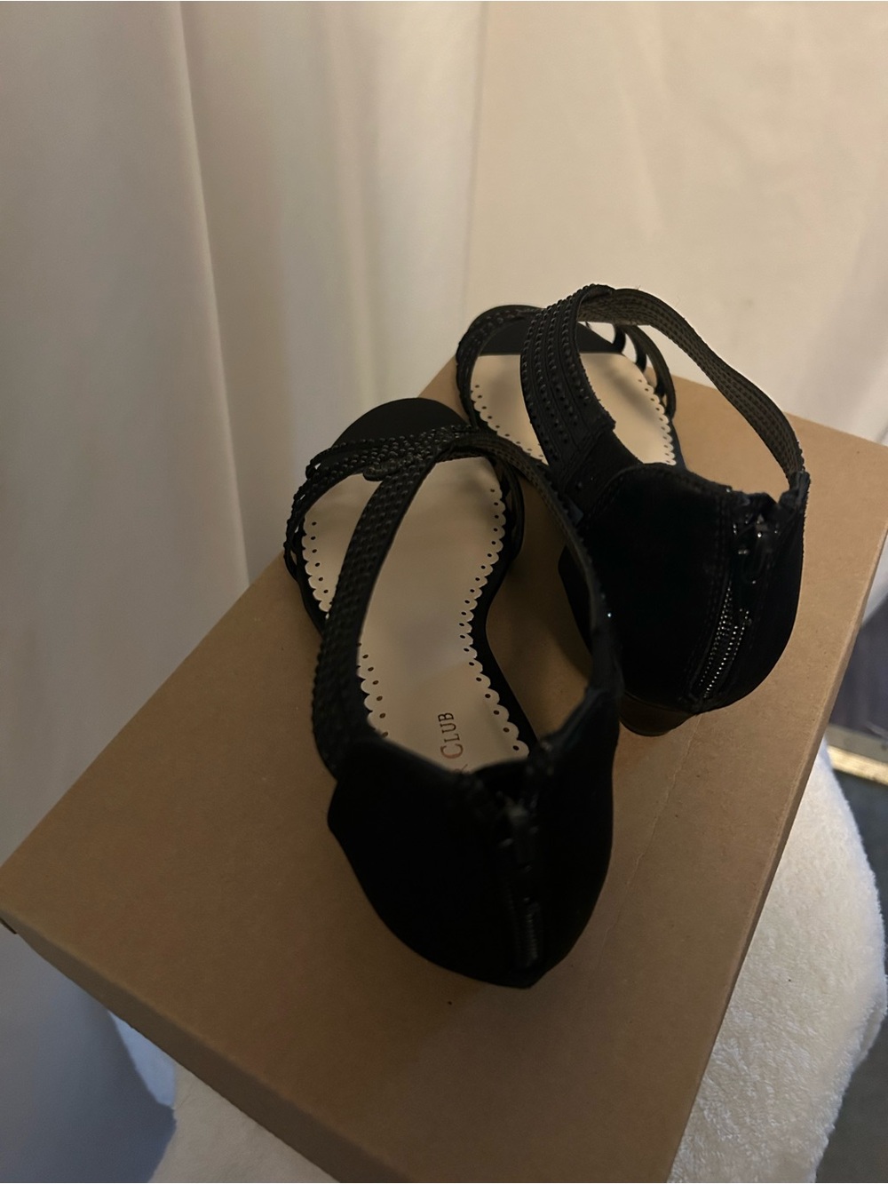 Women’s Black Wedge Sandals with Decorative Straps. New in box. - Picture 4 of 9